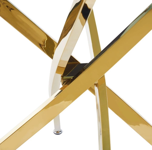 Stół okrągły szklany Edward czarny marmur złote nogi glamour do jadalni lub salonu 100 cm