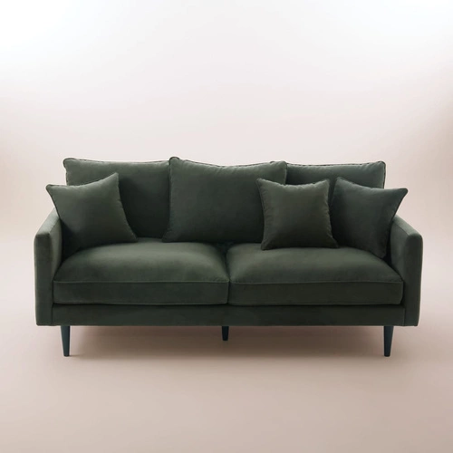 Sofa trzyosobowa Candice aksamitna zielona ciemna hydrofobowa do salonu nowoczesna Atmosphera