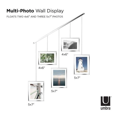 Ramka na zdjęcia multiramka Exhibit Umbra srebrna wisząca na ścianę 10x15 13x18