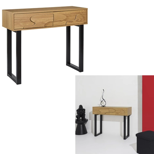 Konsola Calypso Intesi boho japandi z szufladami dąb/czarna do przedpokoju lub salonu 100 cm