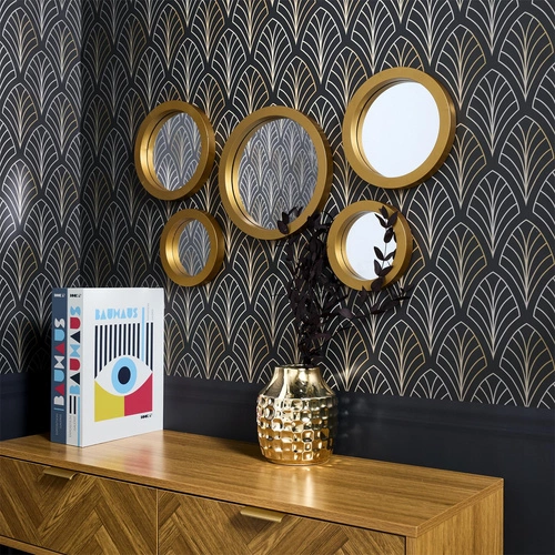 Zestaw 5 okrągłych luster Gilded w złotej ramie dekoracyjnych do przedpokoju