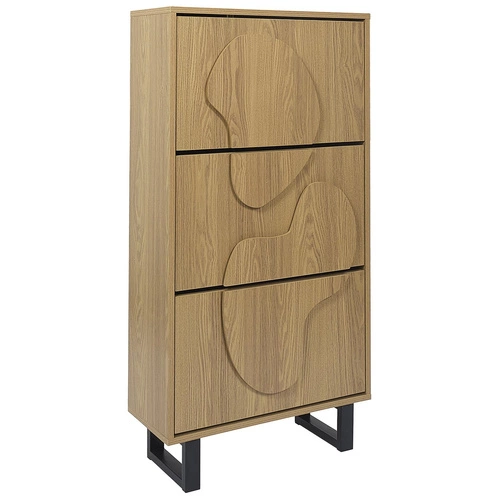 Szafka na buty Calypso Intesi wysoka boho dąb z czarną podstawą i zdobionym frontem do przedpokoju