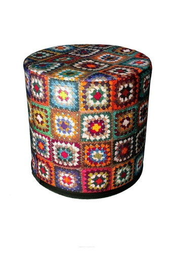 Pufa okrągła Overlay Intesi multikolor nowoczesna do salonu i sypialni zdejmowany pokrowiec