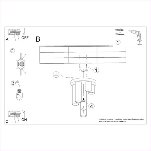Plafon sufitowy nowoczesny LAGOS 5P czarny stalowy do salonu i sypialni SOLLUX