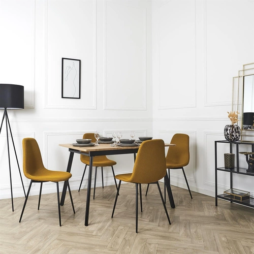 Krzesło tapicerowane Pori żółte Intesi do jadalni i kuchni nowoczesne na czarnych nogach