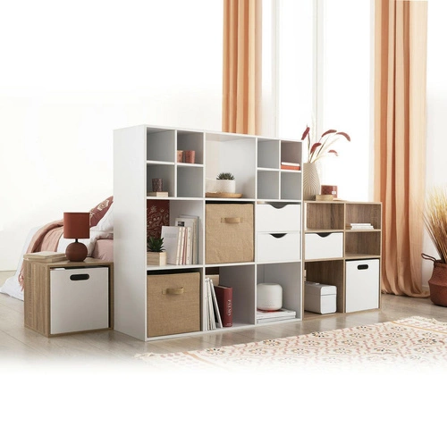 Regał na książki Kali nowoczesny 9 półek naturalny MDF do salonu i biura