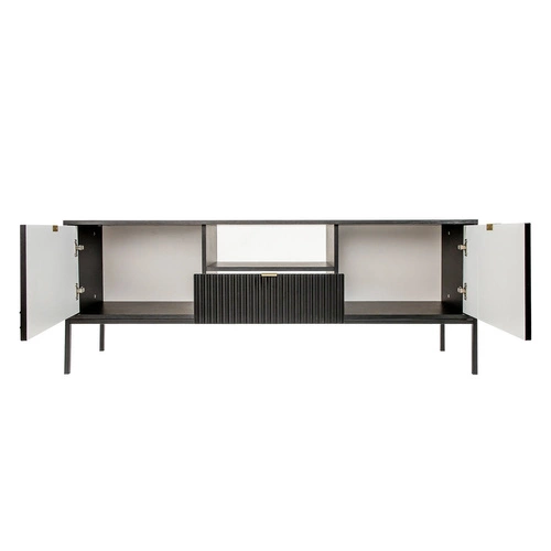Szafka RTV Delicious czarna ryflowana glamour do salonu na wysokich nogach 154 cm Intesi