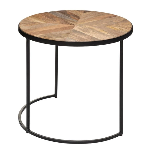 Zestaw 2 okrągłych stolików kawowych Basile do salonu, loftowy, drewno mango i czarny metal