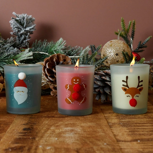 Świeca zapachowa świąteczna biała z reniferem dekoracyjna Intesi w szkle