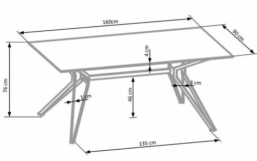 Stół rozkładany do jadalni Class nowoczesny biały z czarnymi nogami 160 cm Intesi