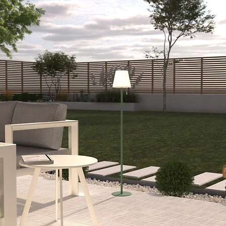 Lampa podłogowa LED Zack zielona Atmosphera nowoczesna do salonu i na taras ze ściemniaczem