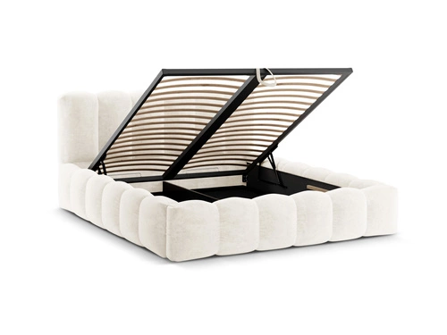 Łóżko tapicerowane Lupine 200x200 beżowe z pojemnikiem do sypialni styl glamour