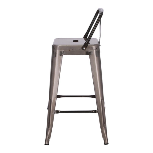 Hoker Paris Back 66 cm metalowy z oparciem industrialny srebrny do kuchni i wyspy inspirowany Tolix