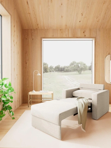 Fotel rozkładany do spania Fleury beżowy aksamitny do salonu