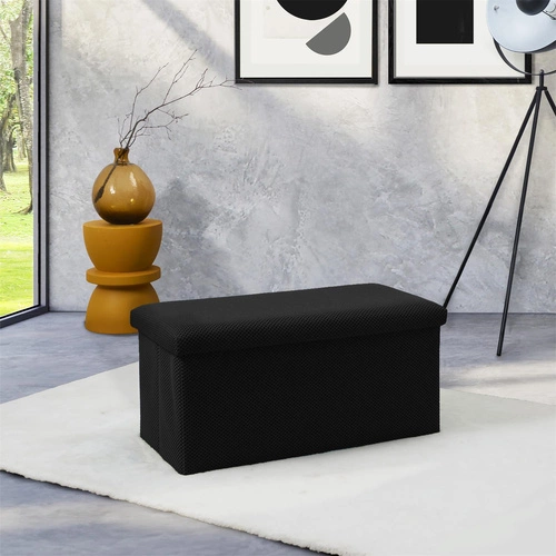 Pufa składana ze schowkiem Velse Atom czarna prostokątna nowoczesna do przedpokoju Intesi