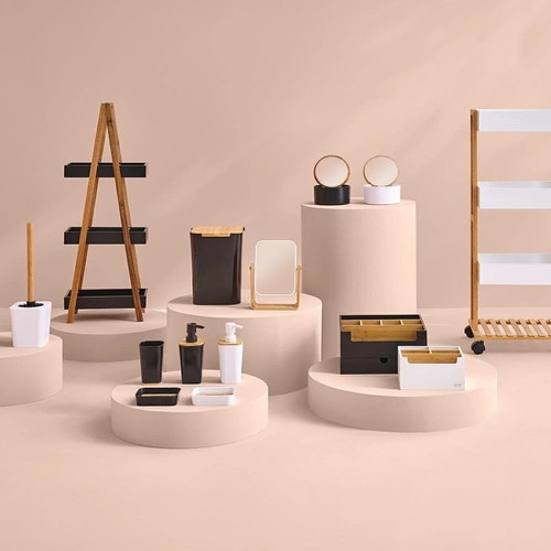 Dozownik do mydła Natureo czarny bambusowy stojący 200ml do łazienki nowoczesny 5five