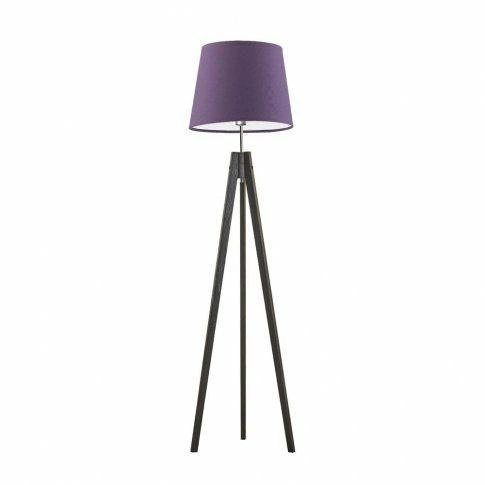 Lampa podłogowa trójnóg drewniana Aruba fioletowy abażur glamour do salonu Lysne 149 cm