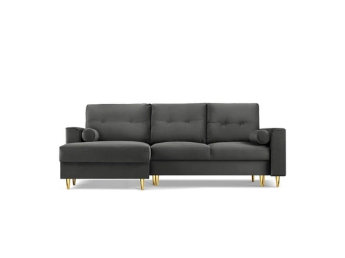 Narożnik z funkcją spania Leona Dark Grey Velvet Lewostronna kolor nóg złoty