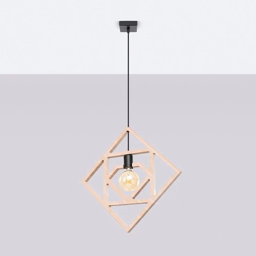 Lampa wisząca CARO nowoczesna drewniana do salonu i kuchni ażurowa naturalna 145 cm