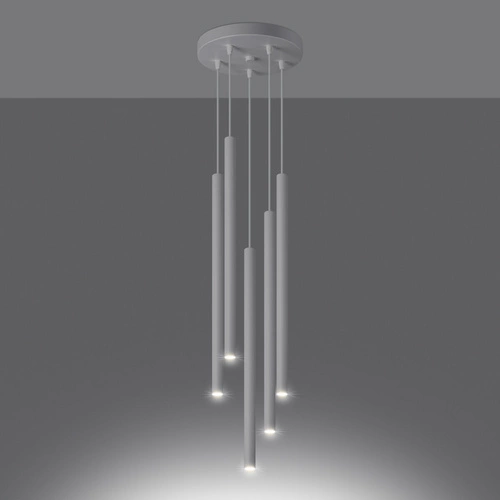 Nowoczesna lampa wisząca Pastelo 5P biała metalowa do salonu i jadalni SOLLUX