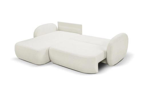 Narożnik z funkcją spania Salby lewy biały nowoczesny do salonu z pojemnikiem