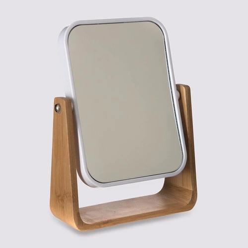 Lustro stojące Natureo prostokątne do toaletki boho bambusowe białe do makijażu