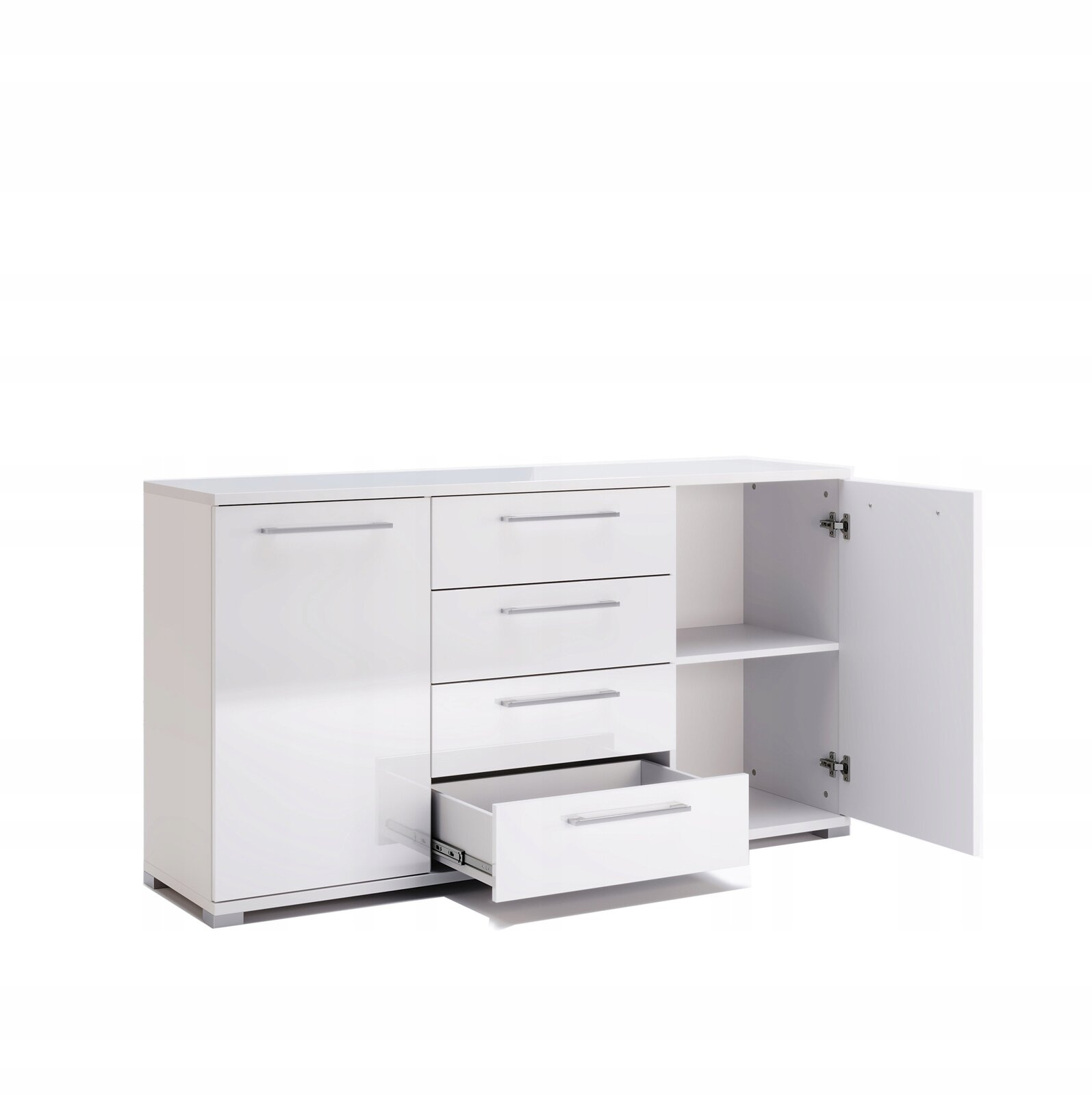 Komoda Flory biała połysk 150 cm z szufladami nowoczesna do salonu Intesi