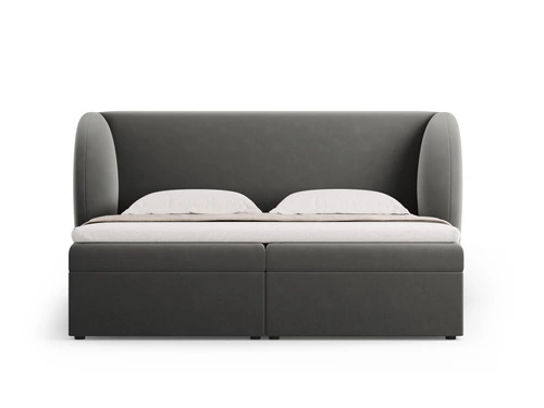 Łóżko tapicerowane Miley szare welurowe 180x200 z pojemnikiem do sypialni glamour