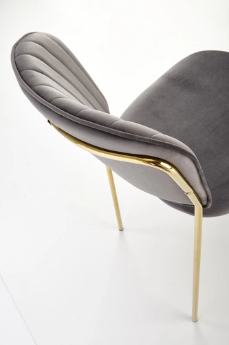 Krzesło tapicerowane welurowe Rachel szare do jadalni i salonu nowoczesne na złotych nogach