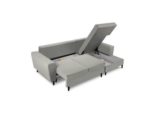 Narożnik z funkcją spania Moghan Light Grey Corduroy Prawostronna kolor nóg czarny