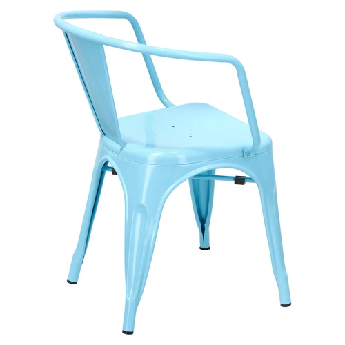 Krzesło metalowe Paris Arms niebieskie do jadalni i kuchni inspirowane Tolix industrialne