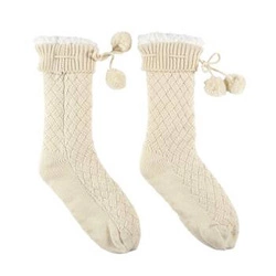 Intesi skarpetki damskie zimowe kremowe z pomponami ciepłe przyjemne w dotyku 36-41