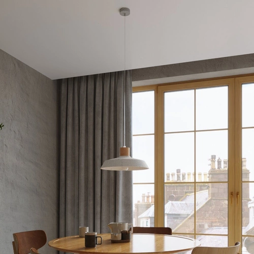 Lampa wisząca AFRA szara cementowo-drewniana do salonu nowoczesna nad stół 40 cm