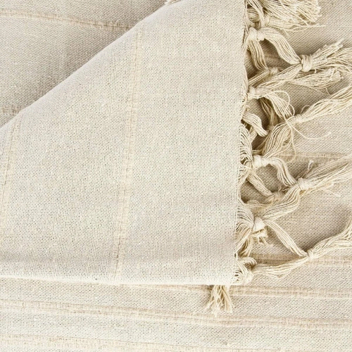 Narzuta bawełniana na łóżko 230x250 cm beżowa z frędzlami Vintage Atmosphera