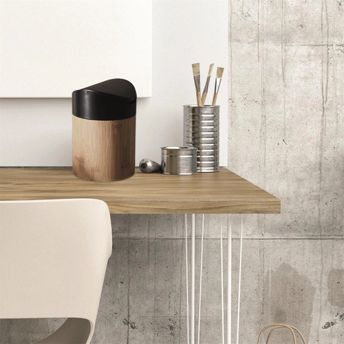 Intesi Mini kosz na śmieci do łazienki i kuchni bambusowy czarny obrotowy 1L