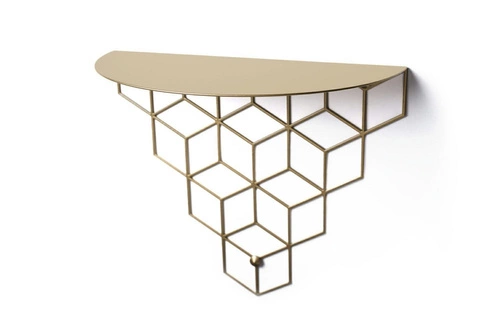 Nowoczesna półka ścienna Stiga złota metalowa do salonu i sypialni na książki POLYHEDRA