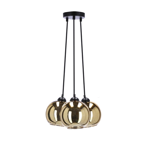 Lampa wisząca Trio czarny 3x60W E27  klosz złoty