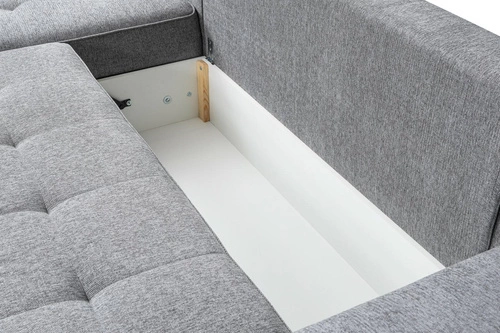 Narożnik z funkcją spania Rabis beżowy nowoczesny do salonu z pojemnikiem Intesi