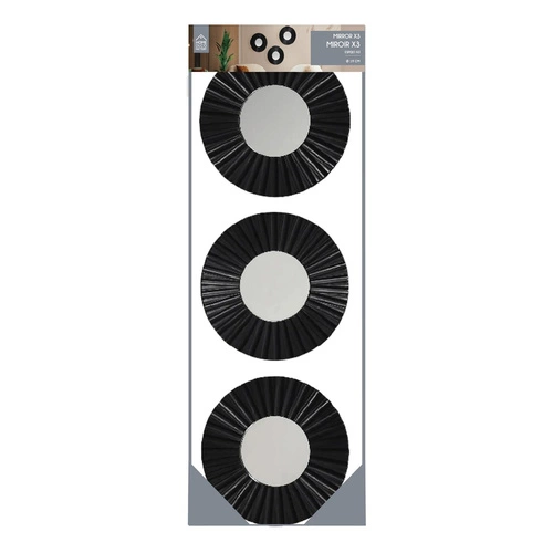 Zestaw 3 luster okrągłych Origami czarne dekoracyjne lustro na ścianę do salonu