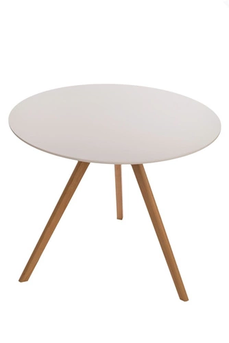 Stół okrągły do jadalni Intesi Rocket biały blat drewniane nogi nowoczesny 90 cm