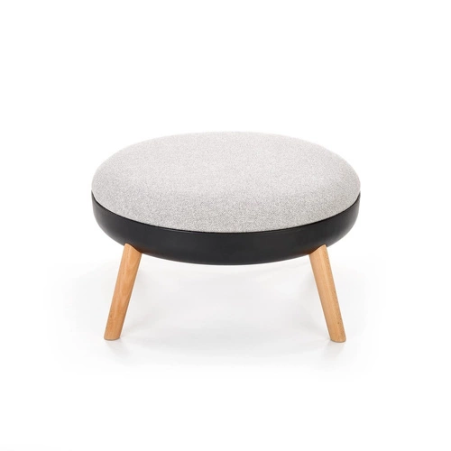Podnóżek tapicerowany okrągły Redo Intesi szary skandynawski do fotela i salonu drewno
