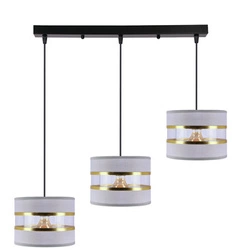 Lampa wisząca PANDY czarny 3x40W E27  abażur szary+złoty