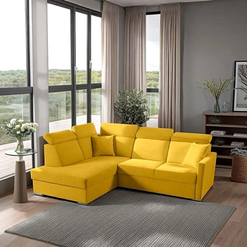 Narożnik z funkcją spania Mils XL lewostronny nowoczesny musztardowy do salonu Intesi