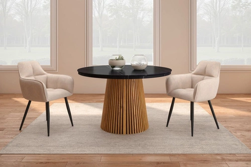 Stół okrągły rozkładany Kyoto 120-200 cm czarny marmur/dąb do jadalni nowoczesny Intesi