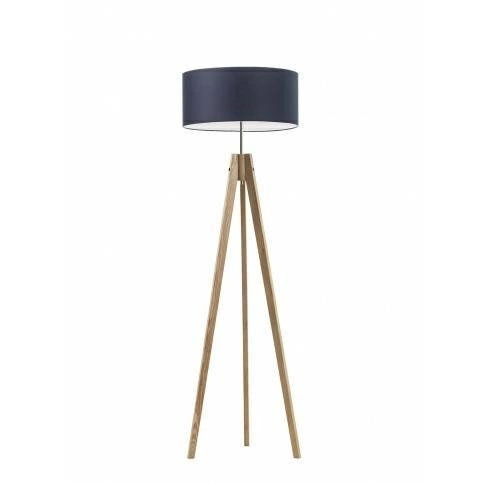 Lampa podłogowa drewniana HAITI granatowy abażur glamour do salonu i sypialni Lysne