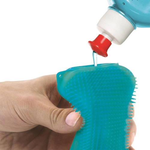 Skrobak z gąbką silikonowy niebieski