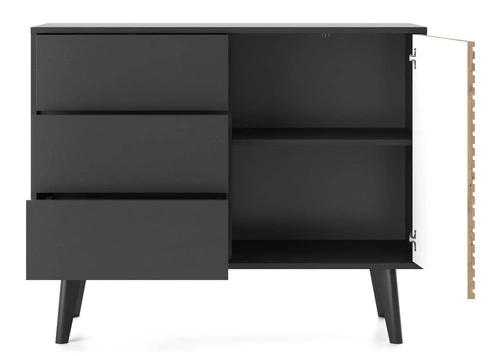 Komoda Tanga 104 cm czarna z szufladami frezowanymi nowoczesna do salonu Intesi