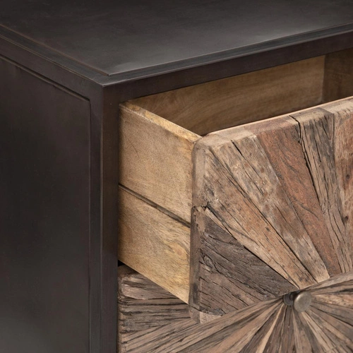 Komoda drewniana z 3 szufladami Origins industrialna na nóżkach do salonu i sypialni 49 cm