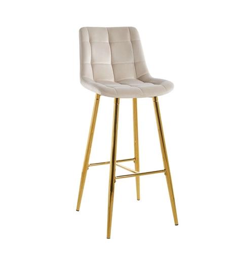 Hoker Poly High beżowy welurowy z oparciem na złotych nogach do kuchni i jadalni Intesi