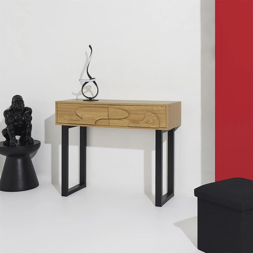 Konsola Calypso Intesi boho japandi z szufladami dąb/czarna do przedpokoju lub salonu 100 cm
